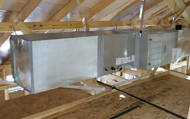New supply ductwork and air handler installed in a Texas attic by Sanmor HVAC Solutions